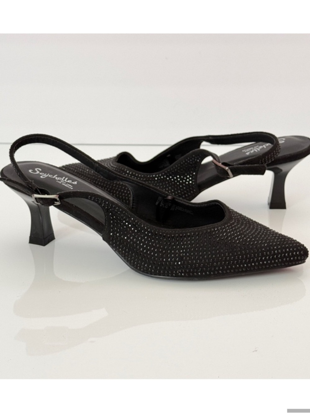 Seychelles Black Studded Slingback Heels Kitty Size 8